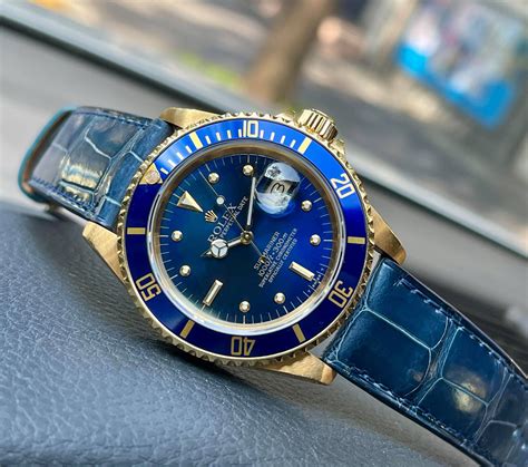 rolex submariner blue leather strap|rolex submariner 2020 rubber strap.